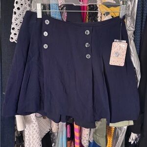 Free People Navy Buttoned Skater Skirt